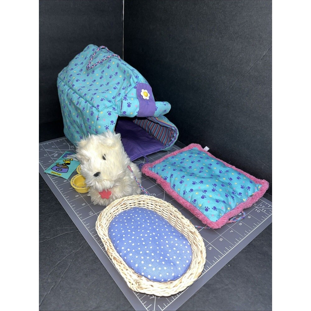 American Girl Doll Coconut Dog With Carrier Bowls Leash Pillow Dog Bed And Food - Picture 2 of 9